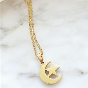 Gold Plated Stainless Steel Necklace / Moon Star
